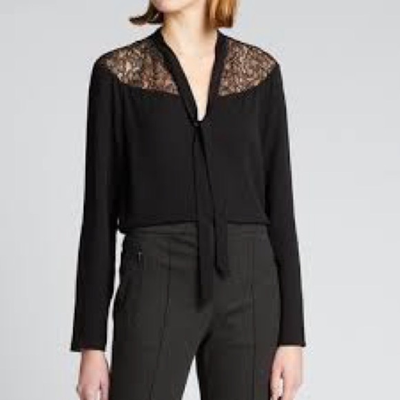 Theory Tops - Women’s Theory Lace Yoke 100% Silk Shell Blouse Black Top Size Medium!